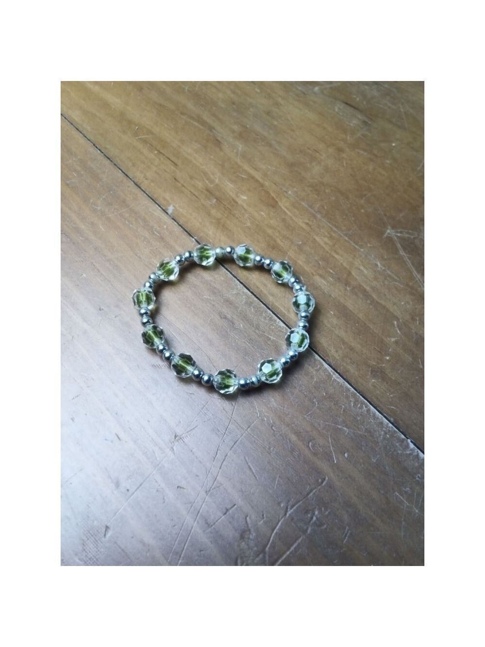 Green Silver Beaded Bracelet 6 Inches